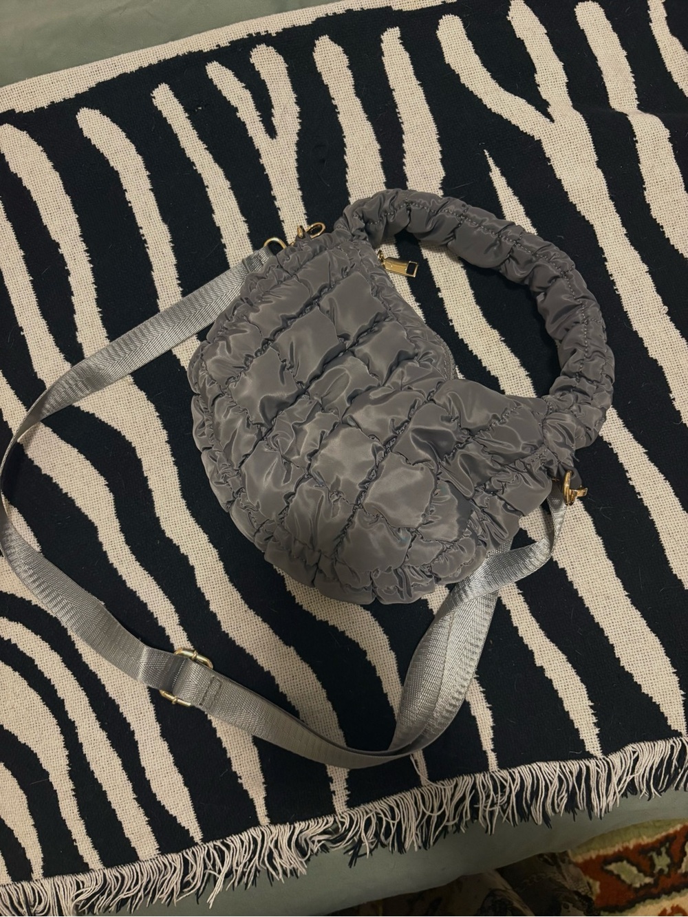Puffed Quilted Crossbody Bag in Slate Gray